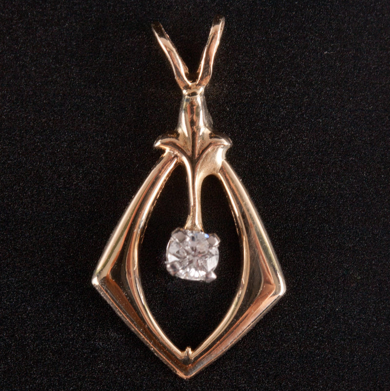 14k Yellow White Gold Round H SI3 Diamond Solitaire Pendant .06ct .55g