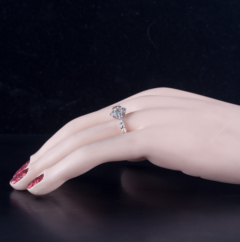 14k White Gold Round Diamond Vintage Inspired Halo Engagement Ring .685ctw 2.7g