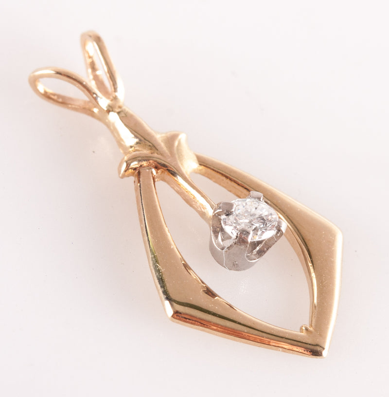 14k Yellow White Gold Round H SI3 Diamond Solitaire Pendant .06ct .55g