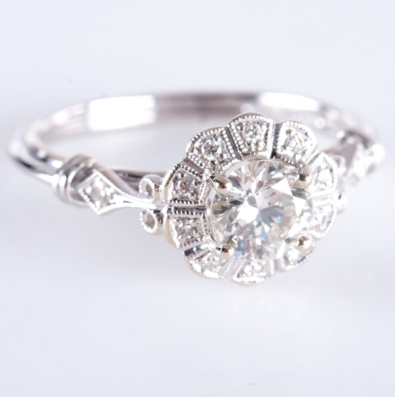14k White Gold Round Diamond Vintage Inspired Halo Engagement Ring .685ctw 2.7g
