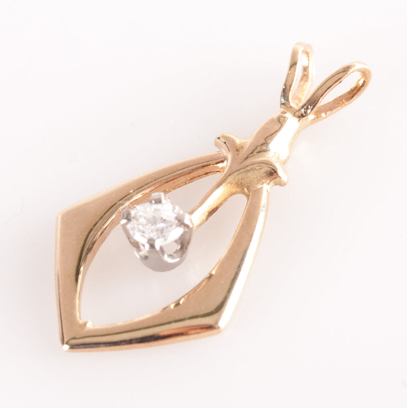 14k Yellow White Gold Round H SI3 Diamond Solitaire Pendant .06ct .55g