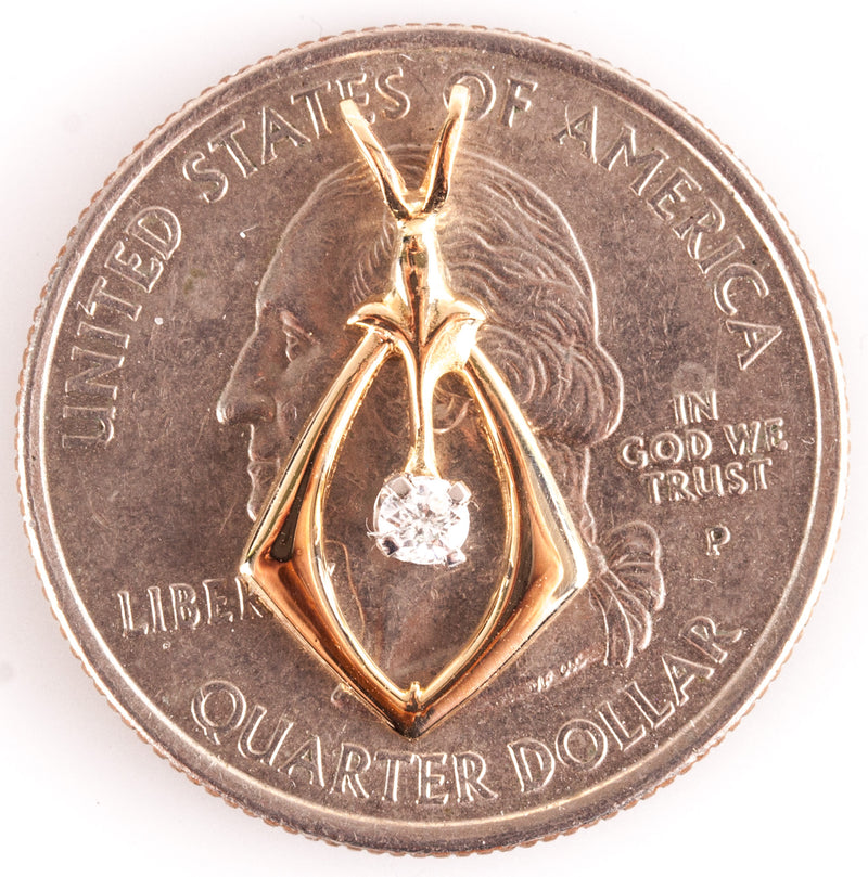 14k Yellow White Gold Round H SI3 Diamond Solitaire Pendant .06ct .55g