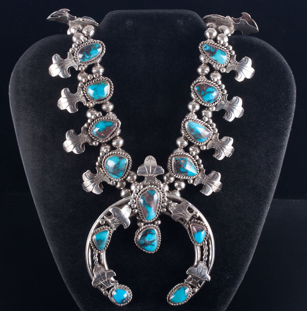 Vintage 1960's Sterling Silver Bisbee Turquoise Squash Ring Earring Set 240.6g