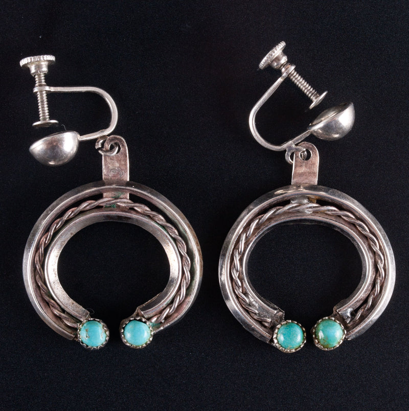 Vintage 1970's Sterling Silver Sleeping Beauty Turquoise Squash Earring Set 117g