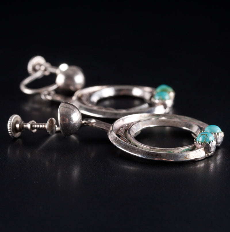 Vintage 1970's Sterling Silver Sleeping Beauty Turquoise Squash Earring Set 117g