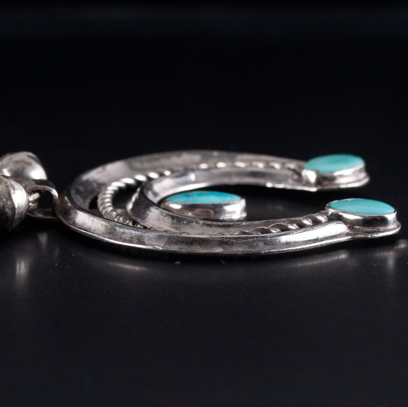 Vintage 1970's Sterling Silver Sleeping Beauty Turquoise Squash Earring Set 117g