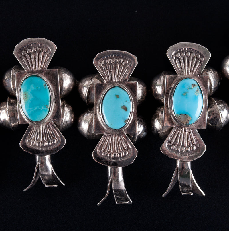 Vintage 1970's Sterling Silver Sleeping Beauty Turquoise Squash Earring Set 117g