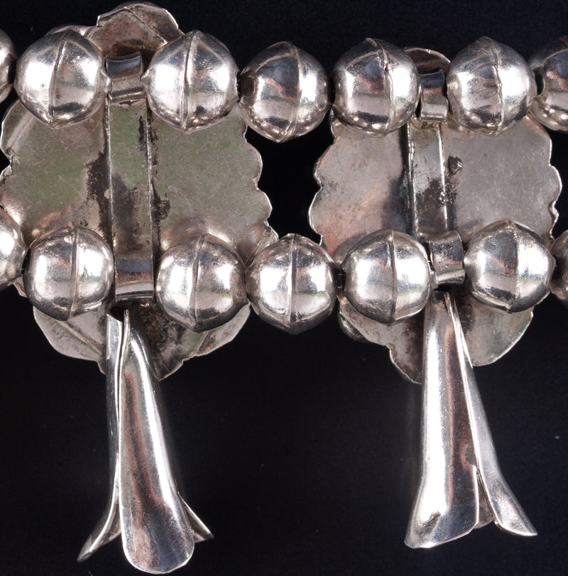 Vintage 1950's Sterling Silver Cabochon Turquoise Squash Blossom Necklace 317.3g