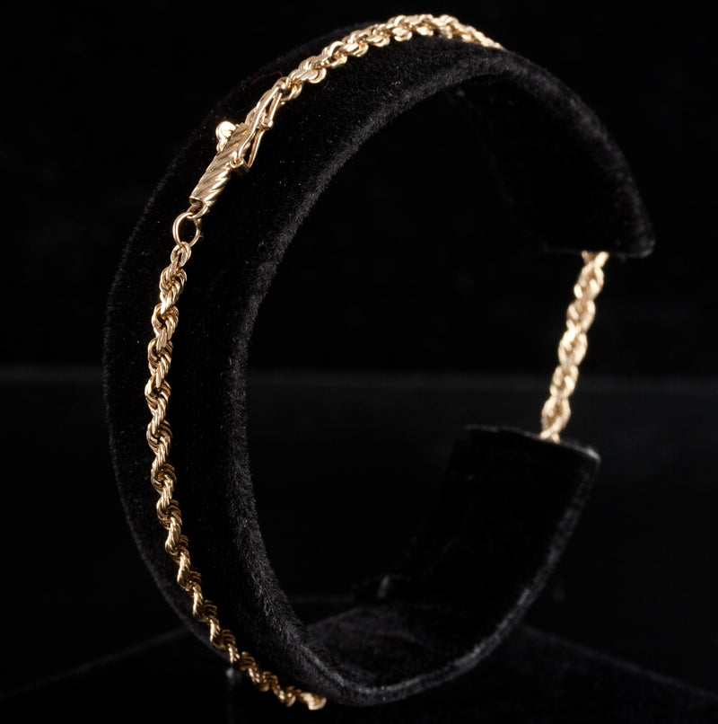 14k Yellow Gold Rope Style Chain Bracelet 3.4g 7.5" Length 2.3mm Width