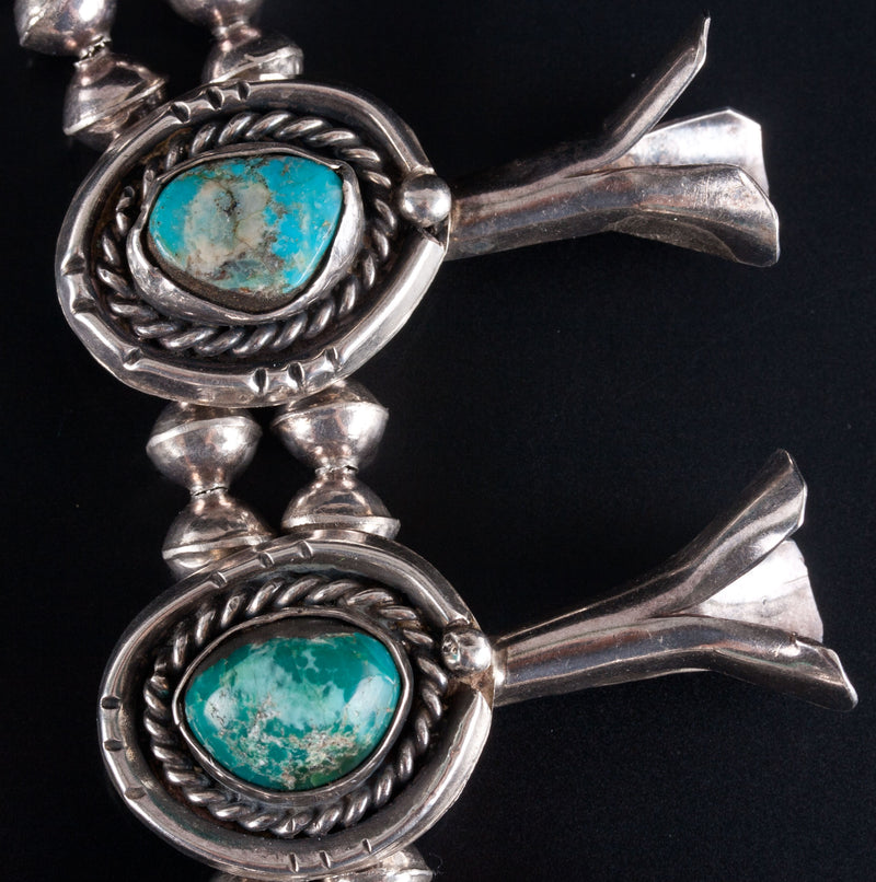 Vintage 1960's Sterling Silver Cabochon Turquoise Squash Blossom Necklace 312.9g