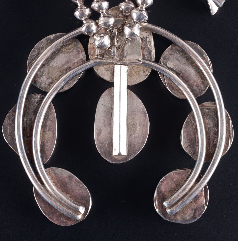 Vintage 1960's Sterling Silver Cabochon Turquoise Squash Blossom Necklace 312.9g