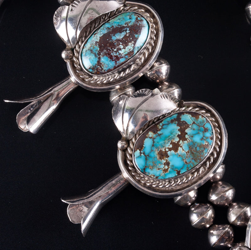Vintage 1970's Sterling Silver Cabochon Turquoise Navajo Squash Blossom 214.9g