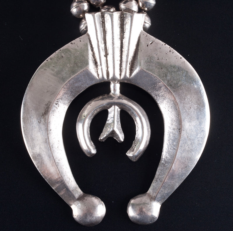 Vintage 1960's Sterling Silver Sand Cast Squash Blossom Necklace 200.8g