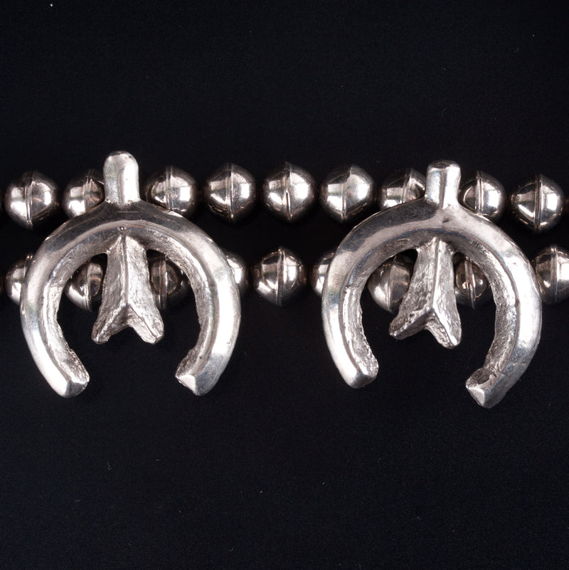Vintage 1960's Sterling Silver Sand Cast Squash Blossom Necklace 200.8g