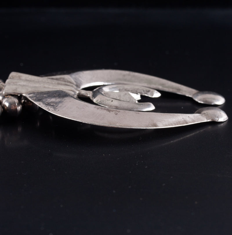 Vintage 1960's Sterling Silver Sand Cast Squash Blossom Necklace 200.8g