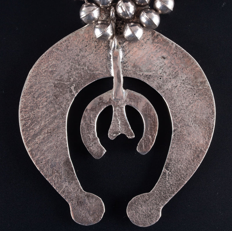 Vintage 1960's Sterling Silver Sand Cast Squash Blossom Necklace 200.8g