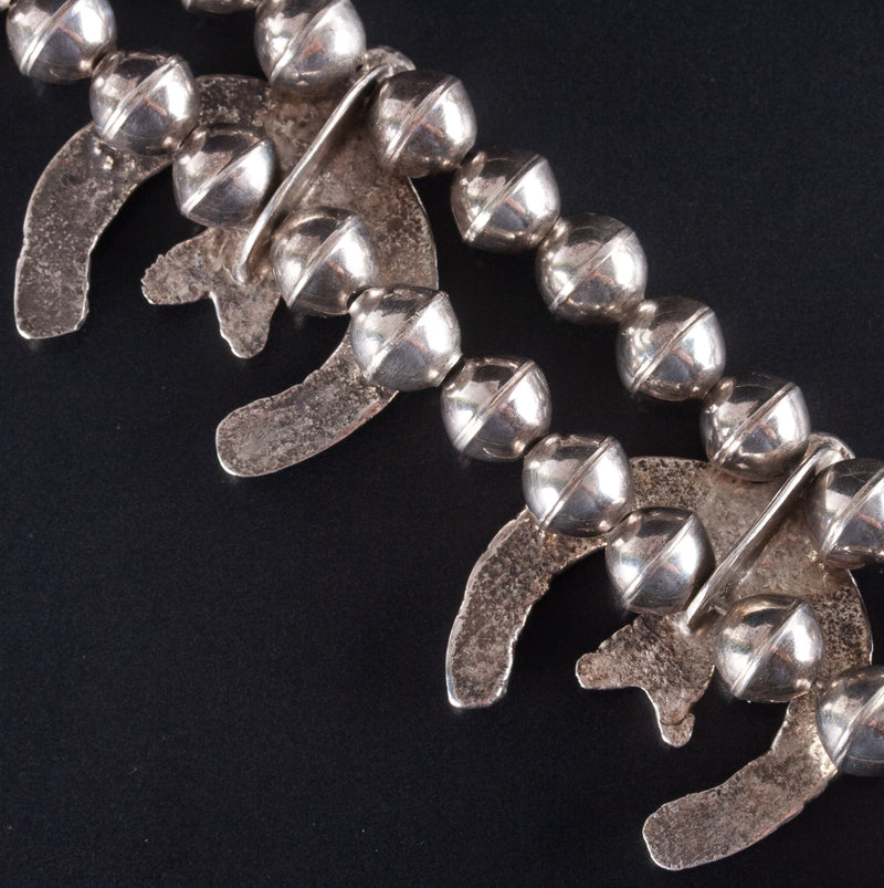 Vintage 1960's Sterling Silver Sand Cast Squash Blossom Necklace 200.8g