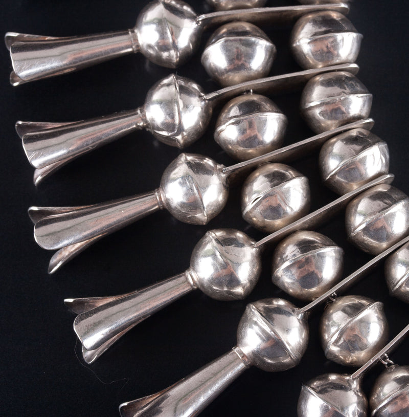 Vintage 1960's Sterling Silver Squash Blossom Necklace Earring Set 219.3g