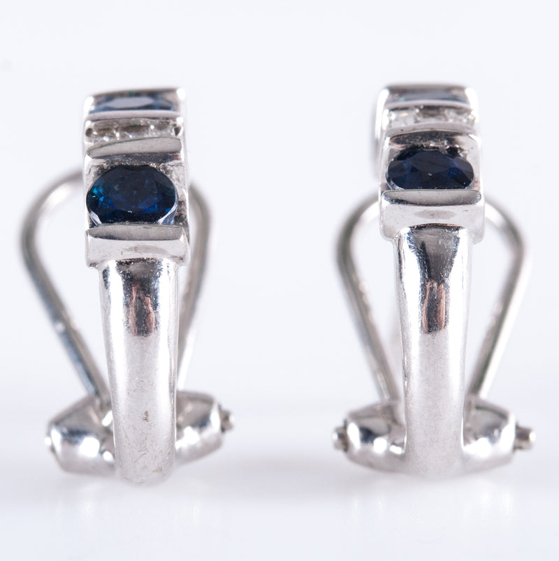 10k White Gold Round Dark Blue Sapphire Diamond Huggie Earrings 1.02ctw 3.05g