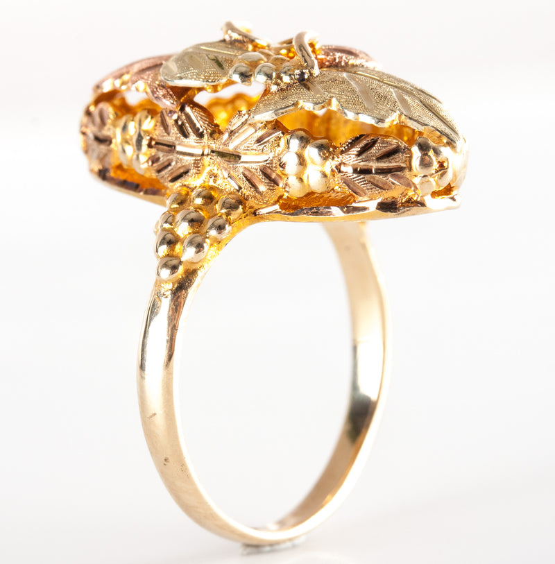 10k Black Hills Gold Tri-Color Floral Leaf Style Ring 5.2g