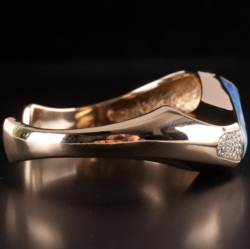 14k Yellow Gold AAA Crystalline Boulder Opal Diamond Cuff Bracelet 63.85g
