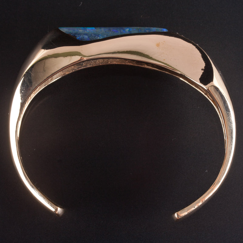 14k Yellow Gold AAA Crystalline Boulder Opal Diamond Cuff Bracelet 63.85g