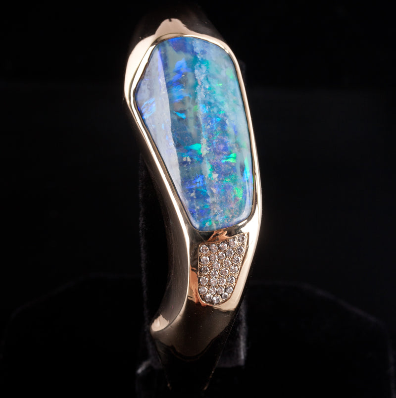 14k Yellow Gold AAA Crystalline Boulder Opal Diamond Cuff Bracelet 63.85g