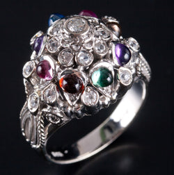 Vintage 1970's 14k White Gold Multi-Stone Dome Style Ring 1.76ctw 8.8g