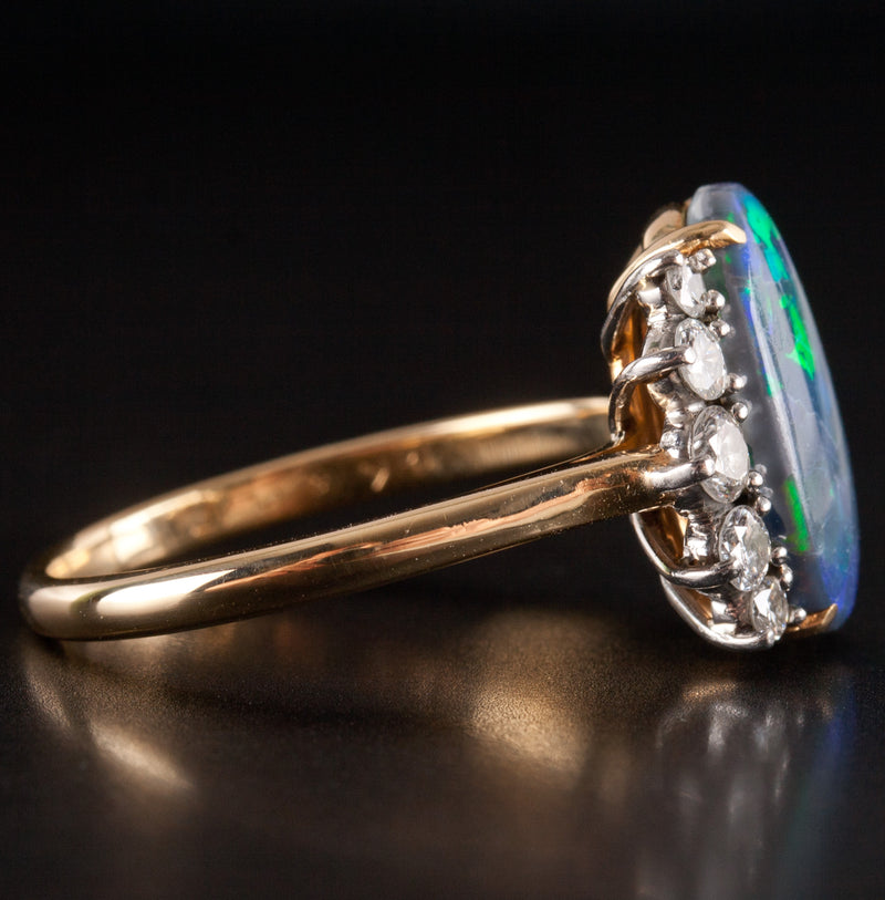18k Yellow Gold Platinum Cabochon AAA Boulder Opal Diamond Ring 3.81ctw 5.45g