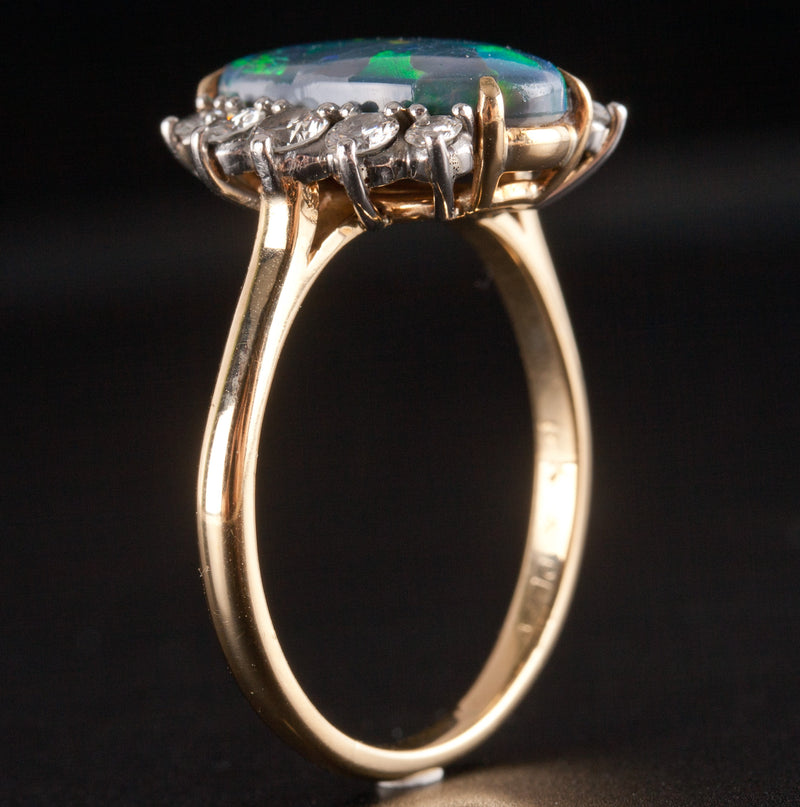 18k Yellow Gold Platinum Cabochon AAA Boulder Opal Diamond Ring 3.81ctw 5.45g