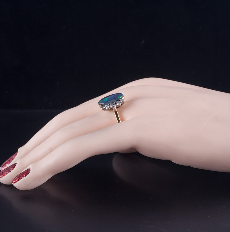 18k Yellow Gold Platinum Cabochon AAA Boulder Opal Diamond Ring 3.81ctw 5.45g