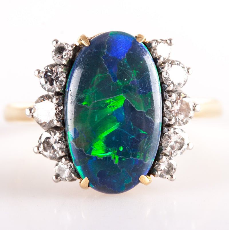 18k Yellow Gold Platinum Cabochon AAA Boulder Opal Diamond Ring 3.81ctw 5.45g