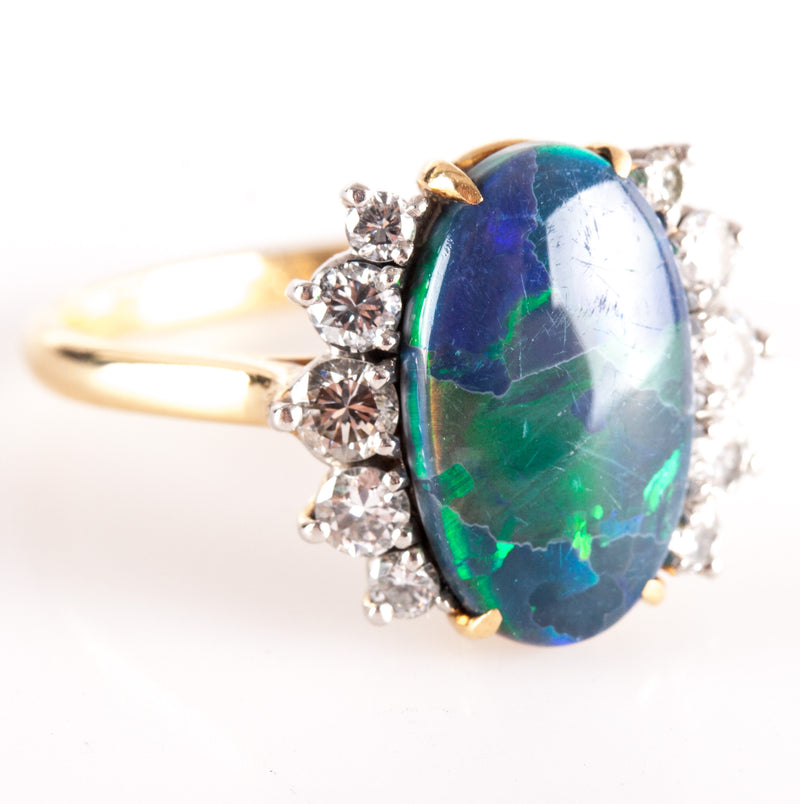 18k Yellow Gold Platinum Cabochon AAA Boulder Opal Diamond Ring 3.81ctw 5.45g