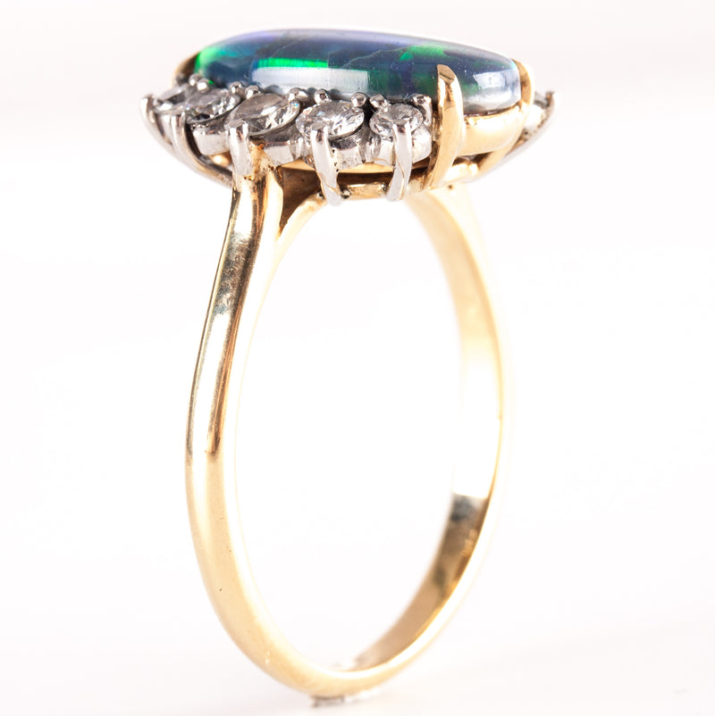 18k Yellow Gold Platinum Cabochon AAA Boulder Opal Diamond Ring 3.81ctw 5.45g