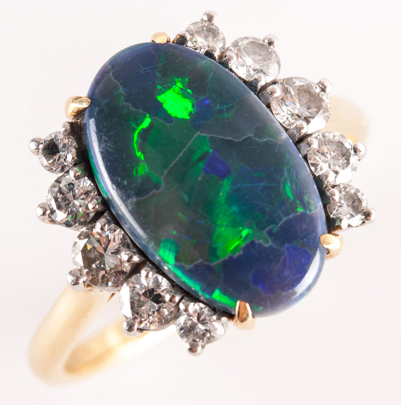 18k Yellow Gold Platinum Cabochon AAA Boulder Opal Diamond Ring 3.81ctw 5.45g