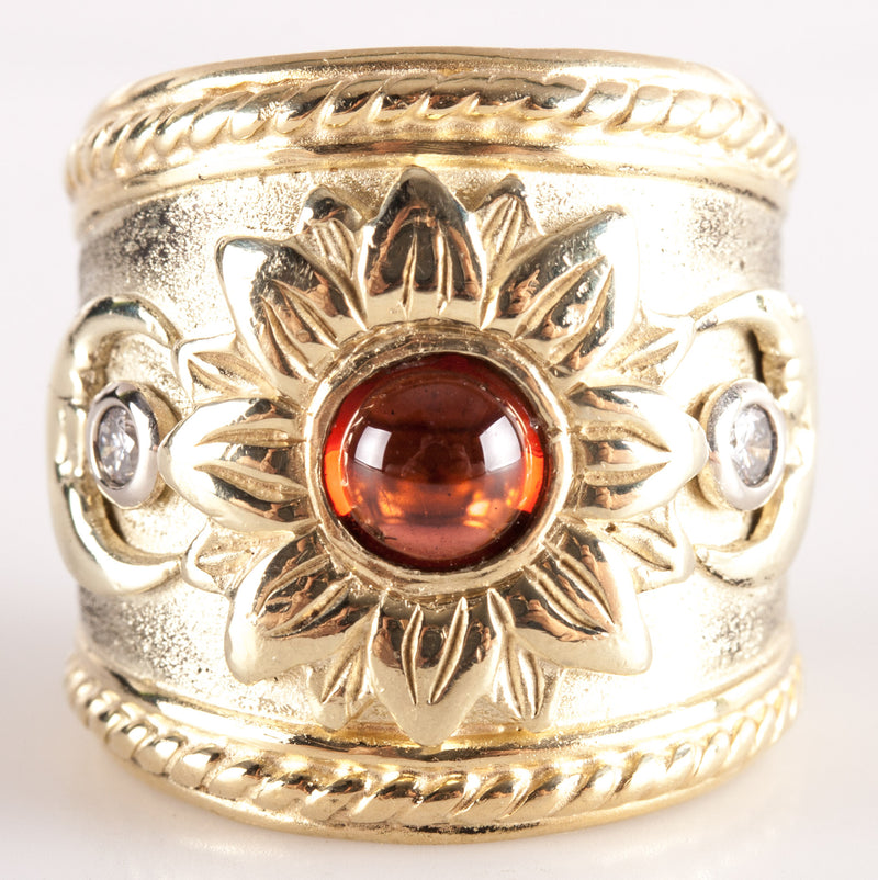 14k Yellow Gold Round Cabochon Garnet Diamond Sun Moon Ring 1.05ctw 27.0g