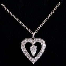 Platinum 14k White Gold Diamond Heart Necklace W/ 15.5" Chain .55ctw 3.87g