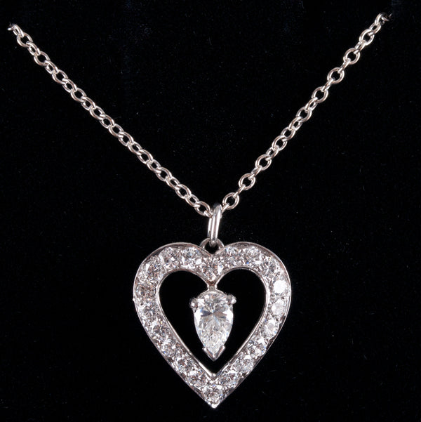 Platinum 14k White Gold Diamond Heart Necklace W/ 15.5" Chain .55ctw 3.87g