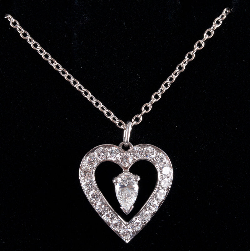 Platinum 14k White Gold Diamond Heart Necklace W/ 15.5" Chain .55ctw 3.87g