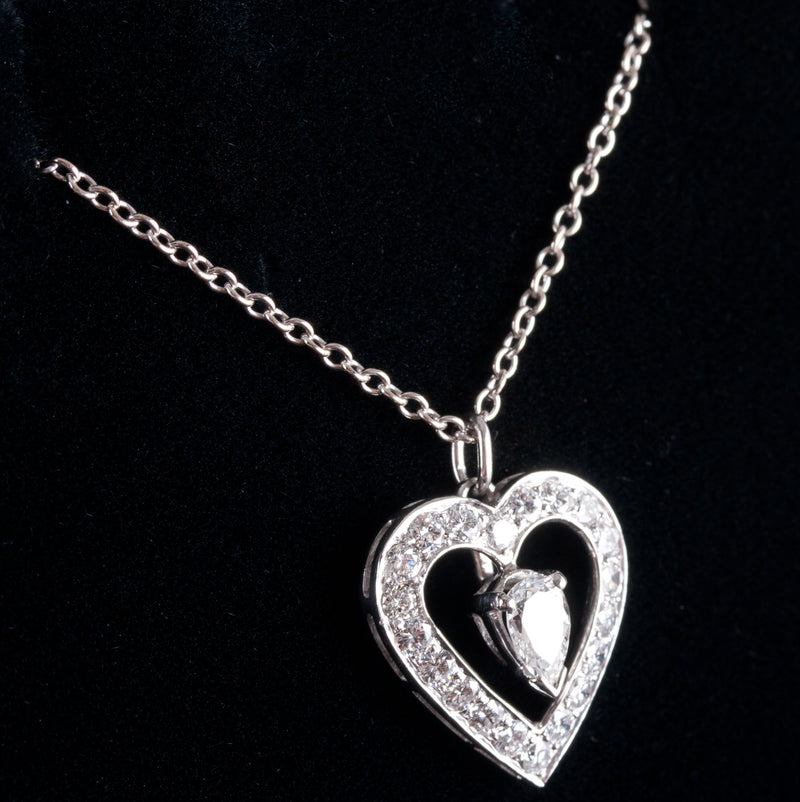 Platinum 14k White Gold Diamond Heart Necklace W/ 15.5" Chain .55ctw 3.87g