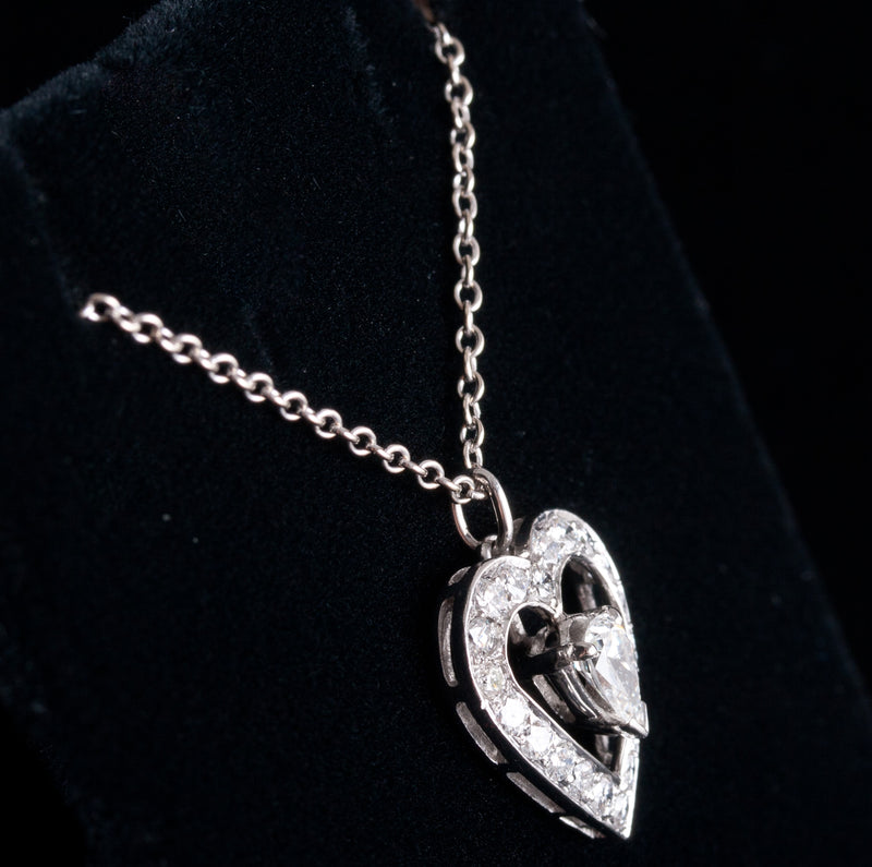 Platinum 14k White Gold Diamond Heart Necklace W/ 15.5" Chain .55ctw 3.87g