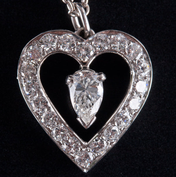 Platinum 14k White Gold Diamond Heart Necklace W/ 15.5" Chain .55ctw 3.87g