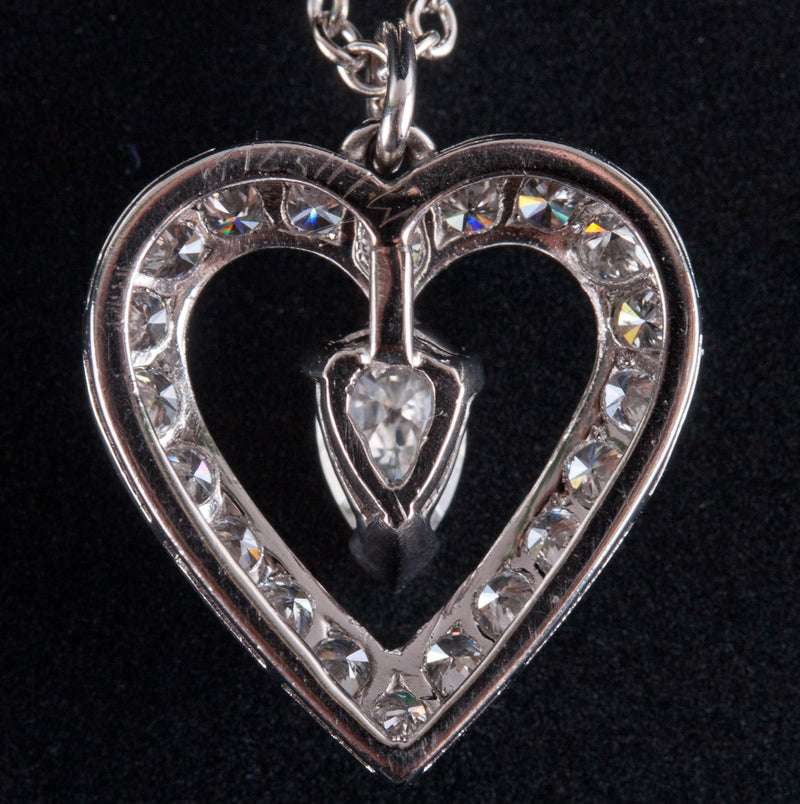Platinum 14k White Gold Diamond Heart Necklace W/ 15.5" Chain .55ctw 3.87g