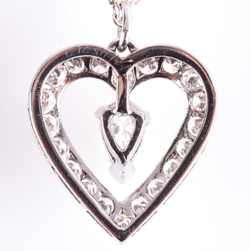 Platinum 14k White Gold Diamond Heart Necklace W/ 15.5" Chain .55ctw 3.87g