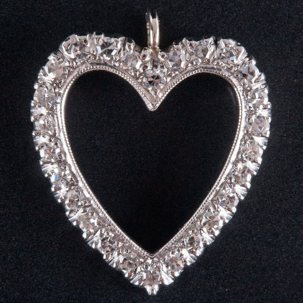 14k White Yellow Gold Single Round Diamond Heart Style Pendant .26ctw 1.63g
