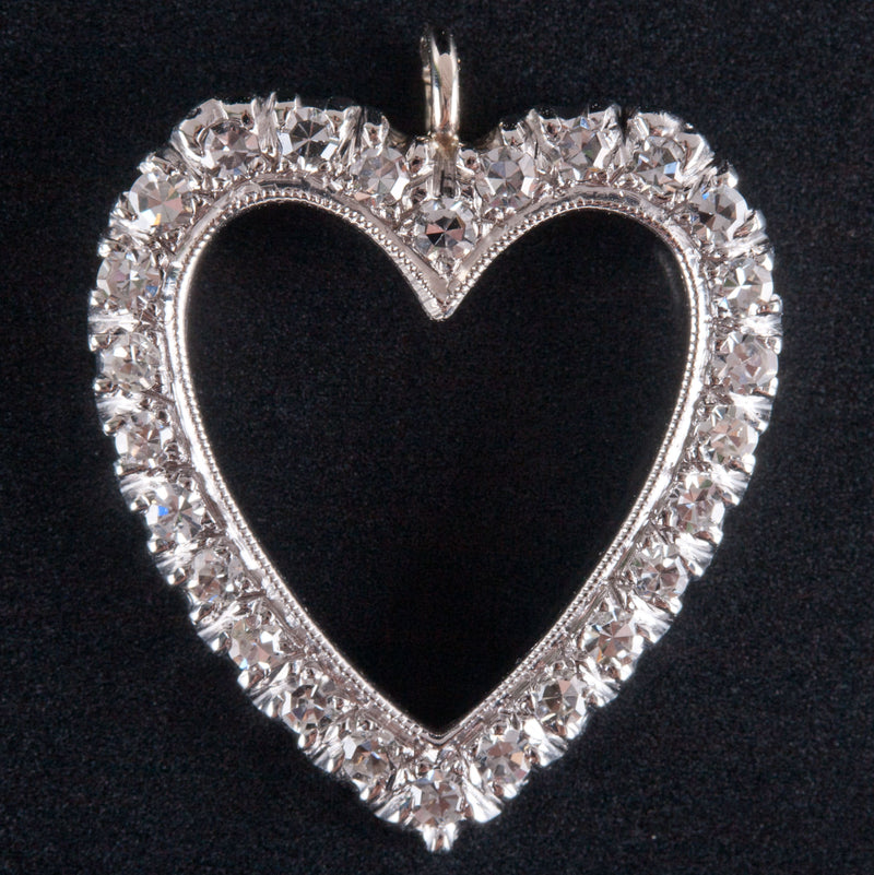 14k White Yellow Gold Single Round Diamond Heart Style Pendant .26ctw 1.63g
