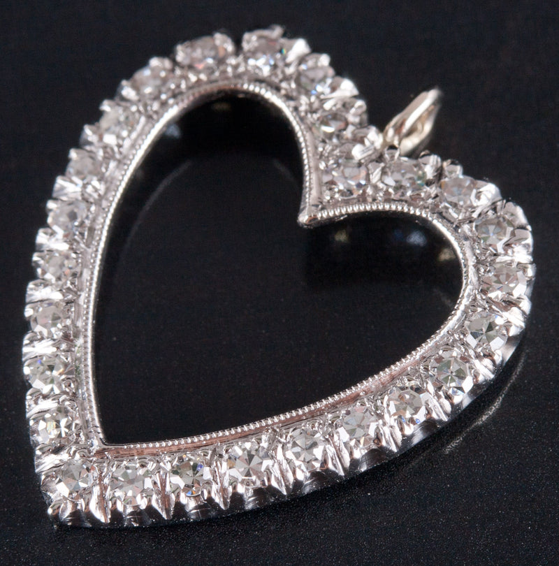 14k White Yellow Gold Single Round Diamond Heart Style Pendant .26ctw 1.63g