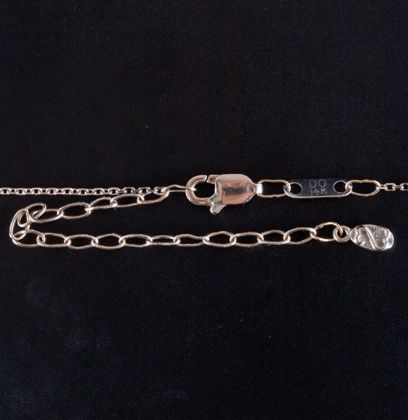 14k White Gold Round Diamond Duel Heart Necklace W/ Adjustable Chain .16ctw