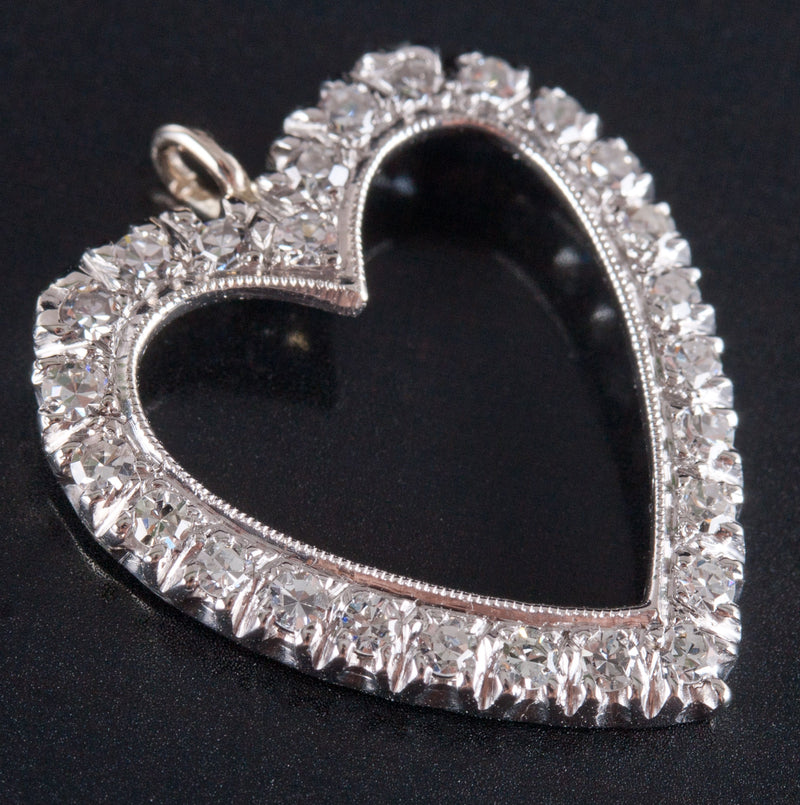 14k White Yellow Gold Single Round Diamond Heart Style Pendant .26ctw 1.63g