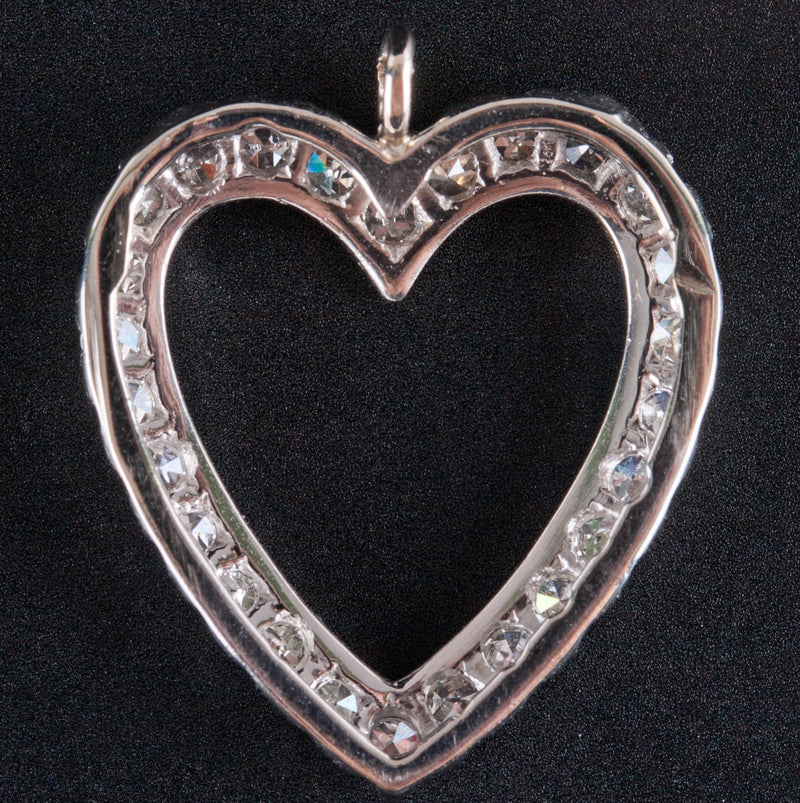 14k White Yellow Gold Single Round Diamond Heart Style Pendant .26ctw 1.63g
